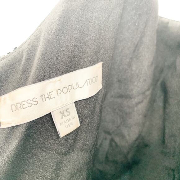 DRESS THE POPULATION Dress Size XS Midi Navy Blue Lace Black Sequin Ashley $258 - Picture 4 of 7